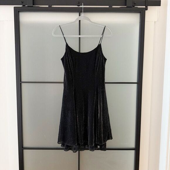 Vintage 80s 90s Black Silver Festive Swing Skater Mini Dress M/L USA Union Made - Picture 6 of 13